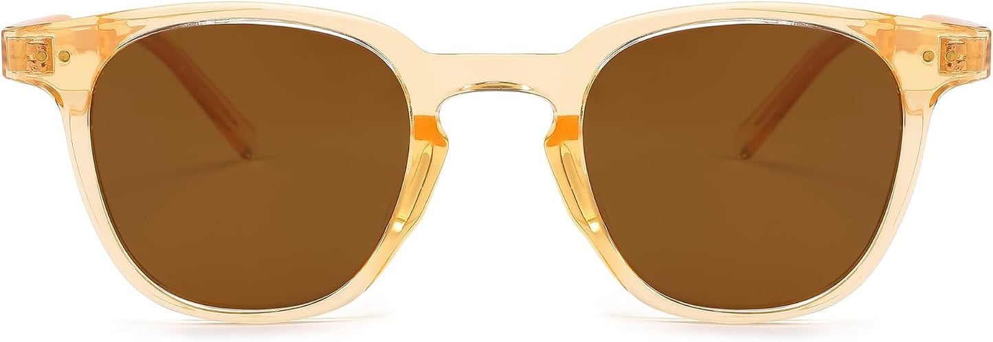 003 Champagne Frame/Brown Lens / 46 Millimeters | B0CCP8QF52 | FEISEDY Classic Polarized Sunglasses Retro Round Sunglasses for Women Men Trendy Shades B0002