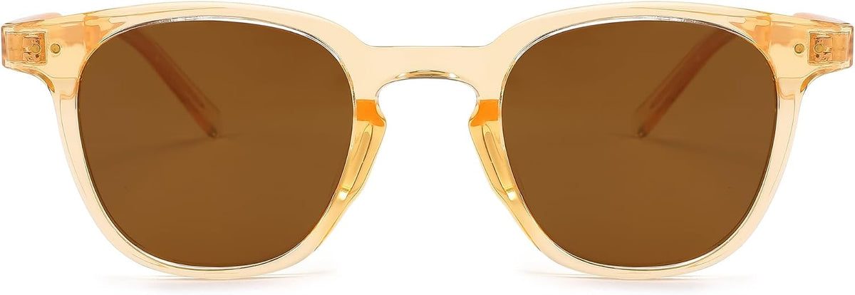 003 Champagne Frame/Brown Lens / 46 Millimeters | B0CCP8QF52 | FEISEDY Classic Polarized Sunglasses Retro Round Sunglasses for Women Men Trendy Shades B0002