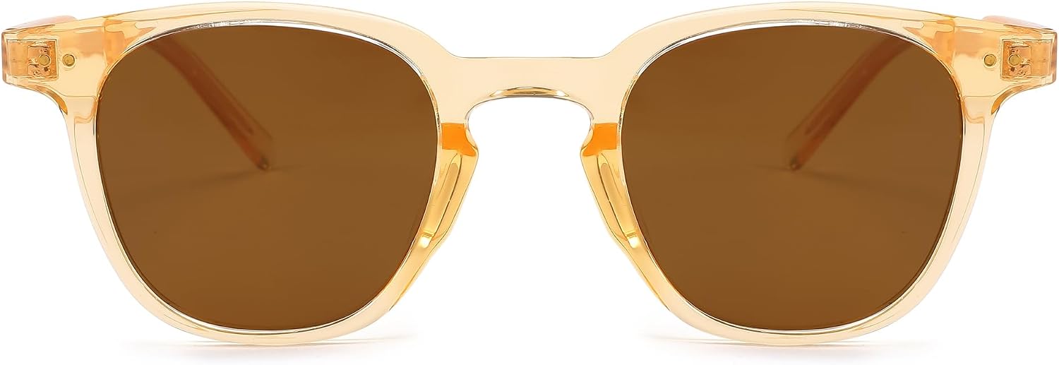 003 Champagne Frame/Brown Lens / 46 Millimeters | B0CCP8QF52 | FEISEDY Classic Polarized Sunglasses Retro Round Sunglasses for Women Men Trendy Shades B0002