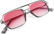 Transparent Grey Frame/Gradient Pink Lens / 59 Millimeters | B0925TZMBY | FEISEDY Vintage Square 70s Flat Aviator Sunglasses Women Men Metal Design Shades B2752