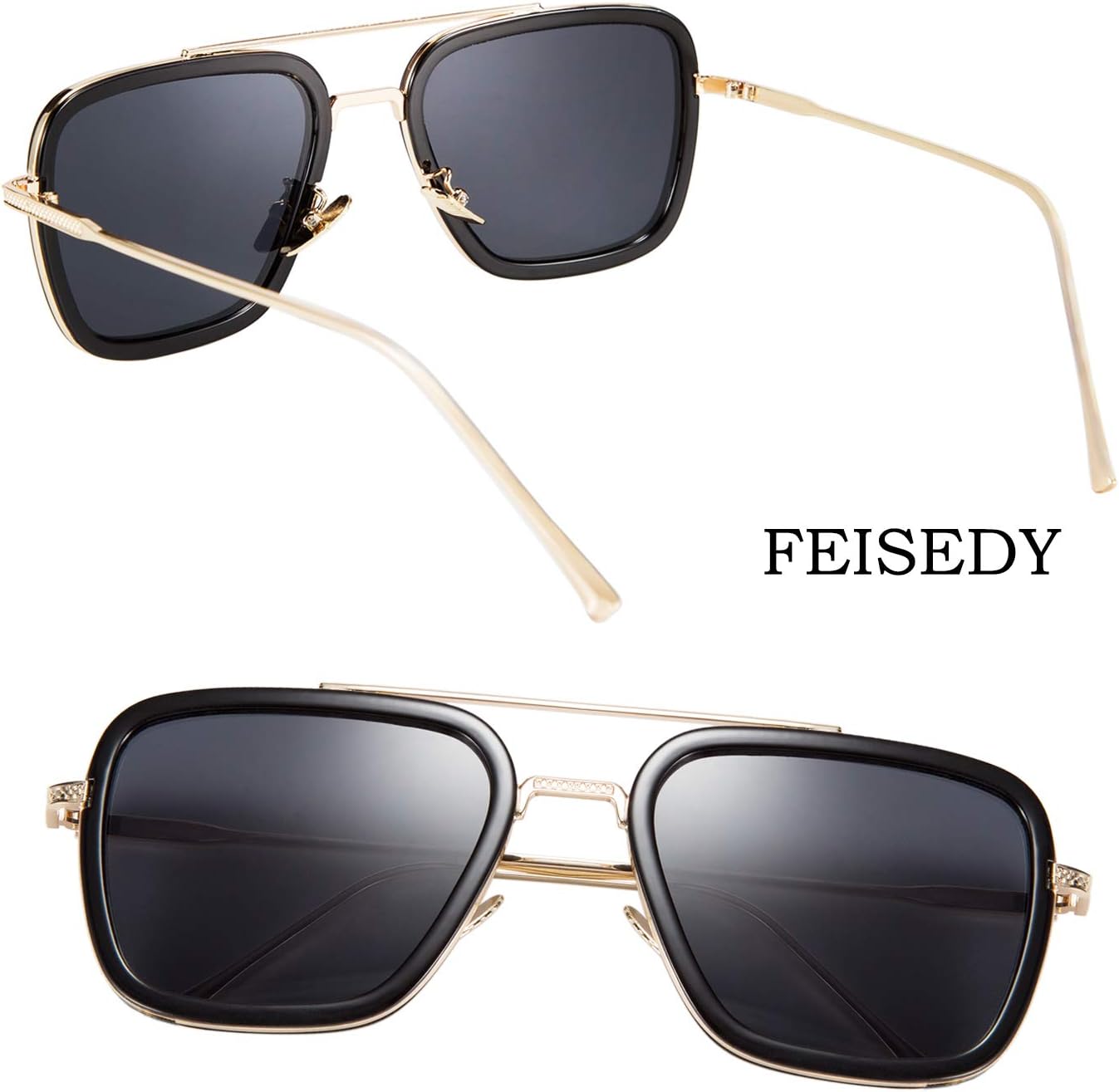 商品图片 2 | B07VFM34S4 | FEISEDY Retro Aviator 70s Pilot Sunglasses Men Trendy Women Square Sun Glasses Driving Outdoors B2510