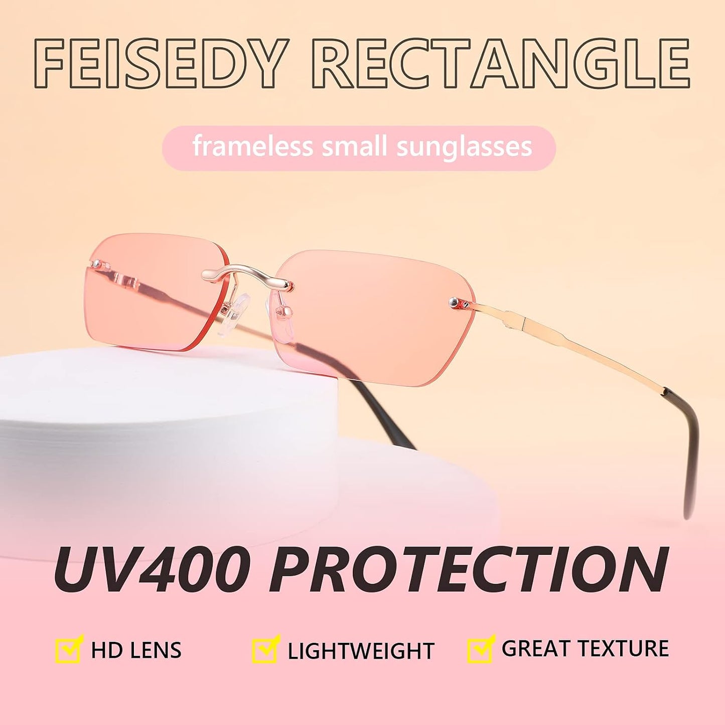 商品图片 19 | B0CY2Q4VW1 | FEISEDY Rimless Sunglasses Y2K Retro Small Narrow Rectangle Shades B2643