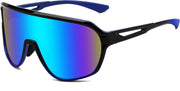 Black Blue Frame Blue Mirrored Lens / Large | B0D5D2YK3B | FEISEDY Sports Sunglasses for Men and Women,Oversized One Piece Reflective Lens Cycling Sunglasses B0178