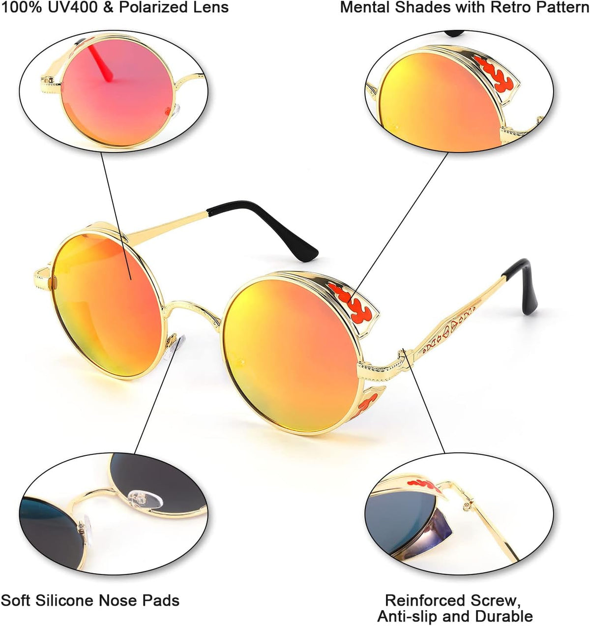 ÉÌƷͼƬ 37 | B0CHLX78KB | FEISEDY Retro Steampunk Sunglasses for Men Women, Round Metal Frame Gothic Vintage Style B2820
