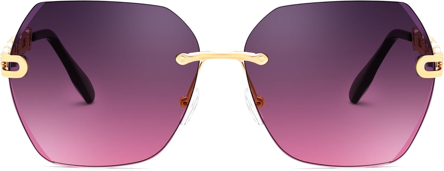 商品图片 46 | B083VRLS2Q | FEISEDY Classic Rimless Sunglasses Women Metal Frame Diamond Cutting Lens Sun Glasses B2567