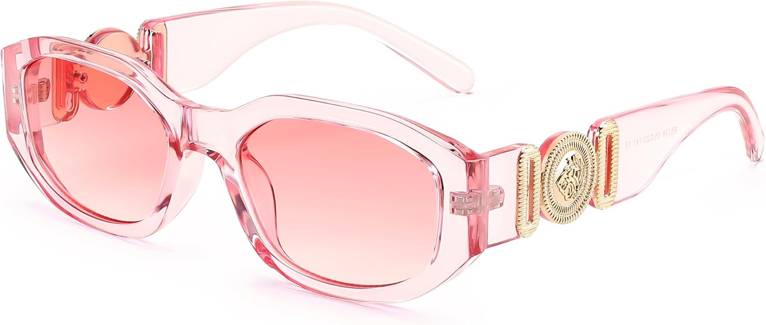 013pink Transparent Frame/Pink Lens / 54 Millimeters | B0DKNFHY1T | FEISEDY Retro Trendy Rectangle Sunglasses Women Men Narrow Shades B2322