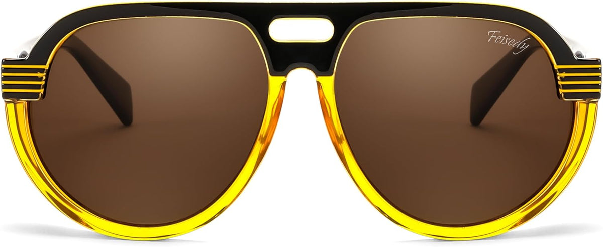 ÉÌƷͼƬ 14 | B0CT8R8S1H | FEISEDY Steampunk with Side Shields Aviator Sunglasses for Men Women 80s Retro Flat Top Oversized Polarized Shades B0096