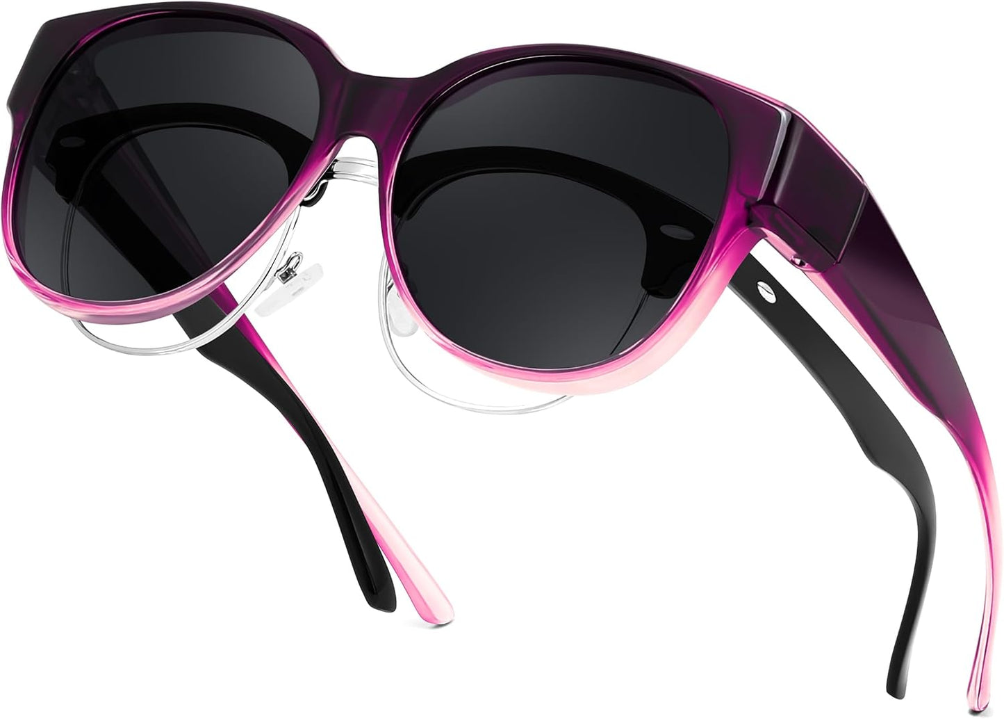 Gradual Purple Frame & Grey Lens / 55 Millimeters | B0FRRPDWYR | FEISEDY Fit Over Glasses Polarized Sunglasses, UV400 Protection for Driving & Outdoor Activities B0328