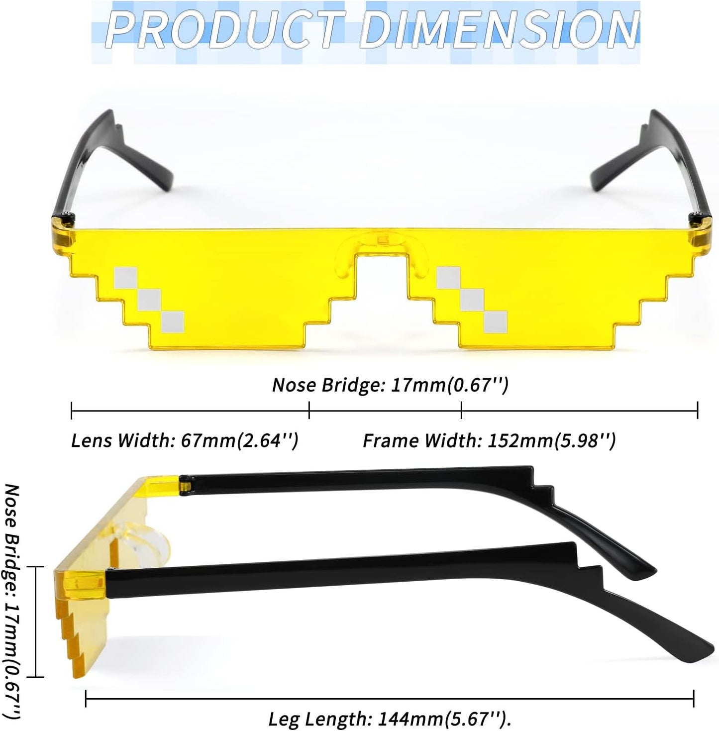 商品图片 19 | B09SCSCKL3 | FEISEDY 2PACK Thug Life Sunglasses Funny Pixelated Mosaic Gamer Glasses Party Disco Cool B2876-F2
