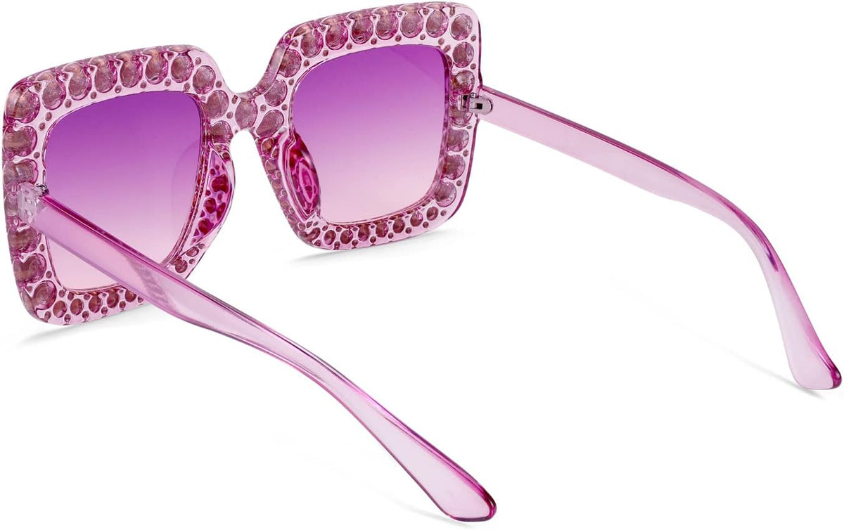 ÉÌƷͼƬ 41 | B077GMJCV8 | FEISEDY Women Sparkling Crystal Sunglasses Oversized Square Thick Frame B2283
