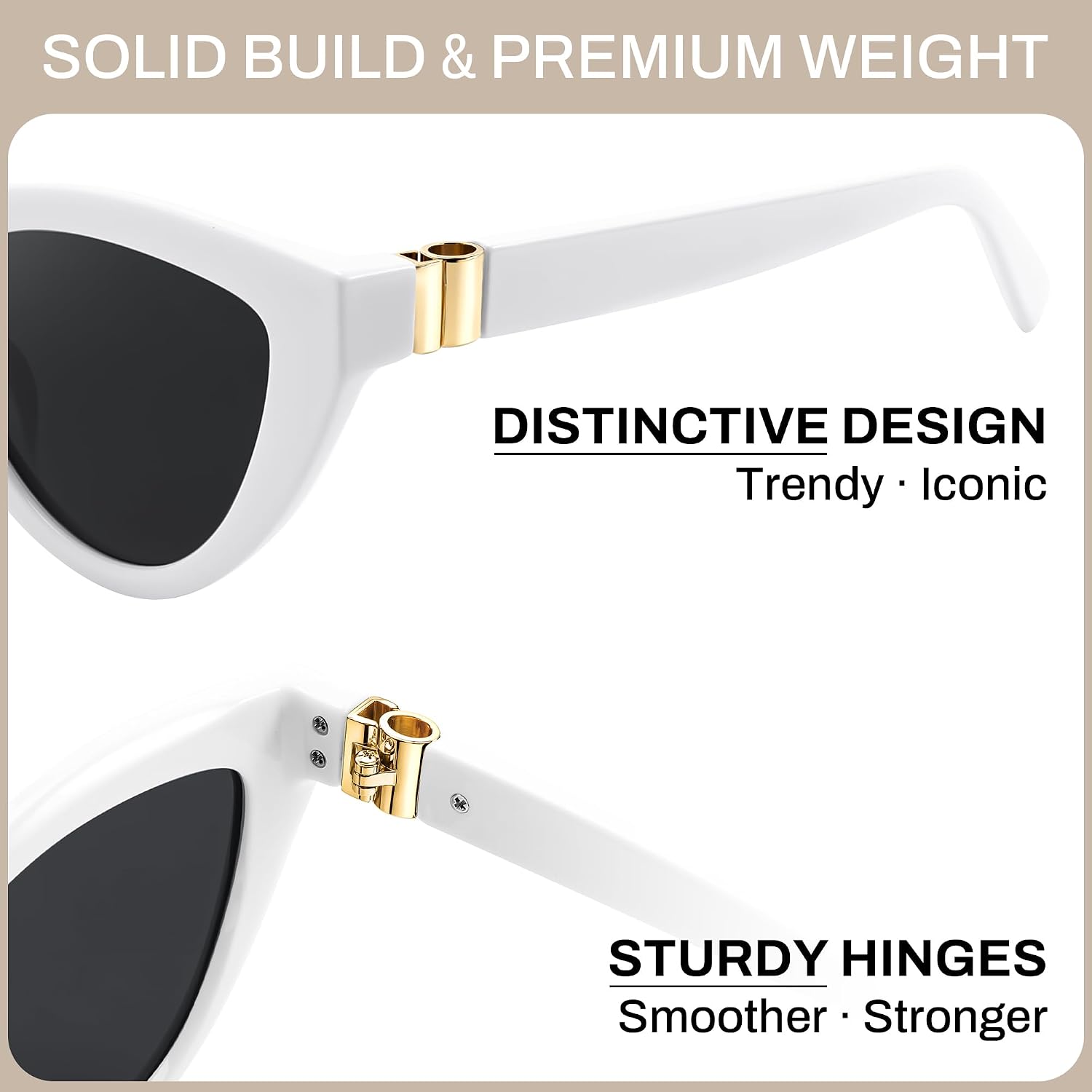 商品图片 29 | B0GVF3CZ9N | FEISEDY Cat eye Sunglasses Polarized and Retro Stylish for Women Men B0428 | UV400 Protection, for Driving Fishing Beach Travel and Party, Metal Accents, Versatile Styling
