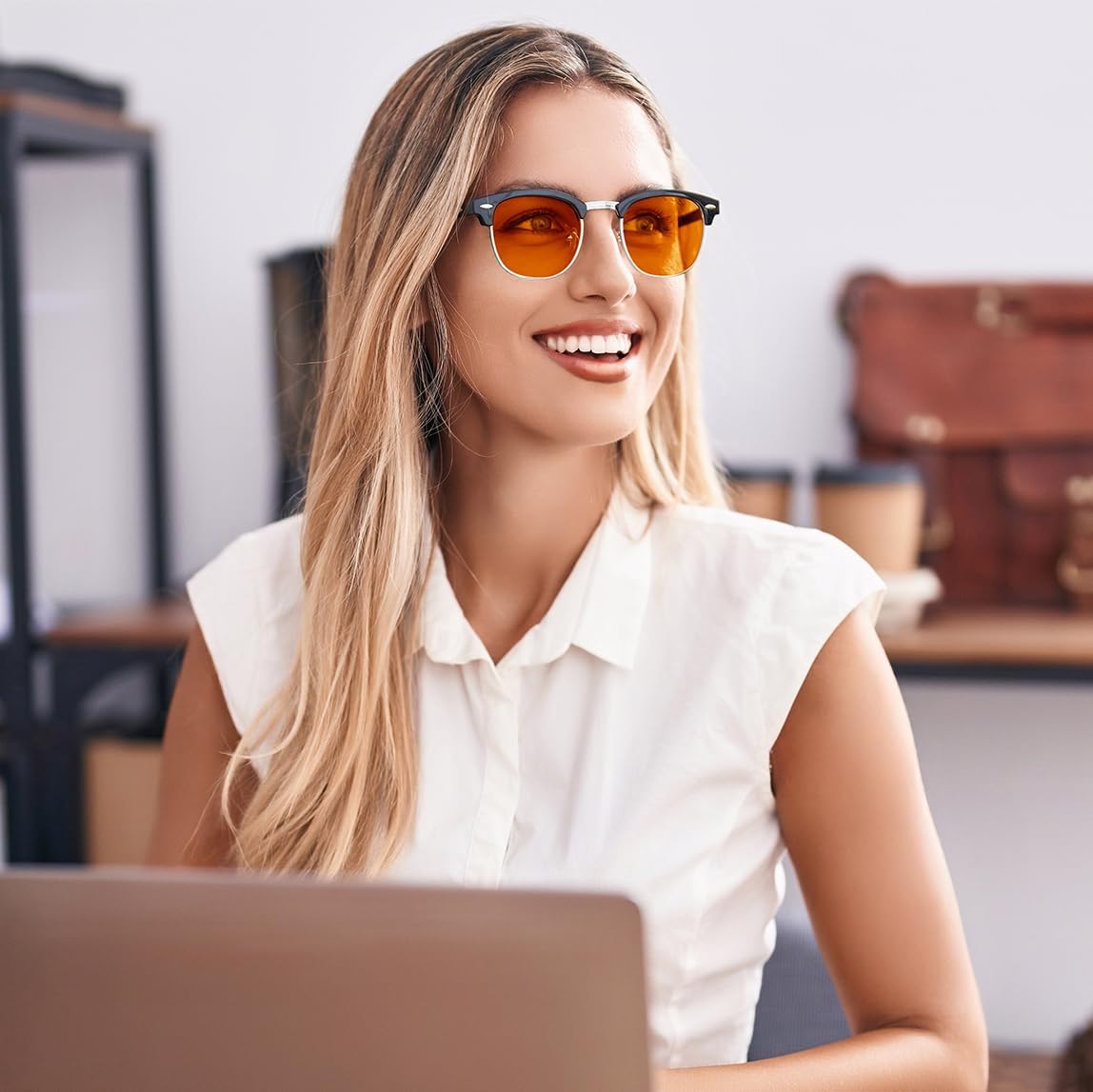 ÉÌƷͼƬ 44 | B0FQ5DRDJG | FEISEDY Orange Blue Light Blocking Glasses for Woman Men Amber Lenses Computer Gaming Glasses for Better Sleep
