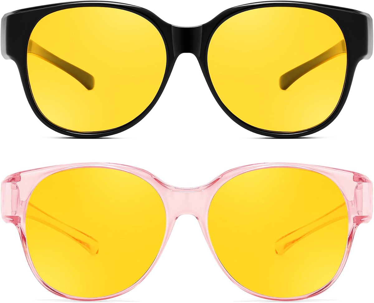 ÉÌƷͼƬ 8 | B0FX4NQCGM | FEISEDY 2Pack Night Driving Glasses Over Glasses with Yellow Lenses Fit Over Polarized Nighttime Sunglasses B0331