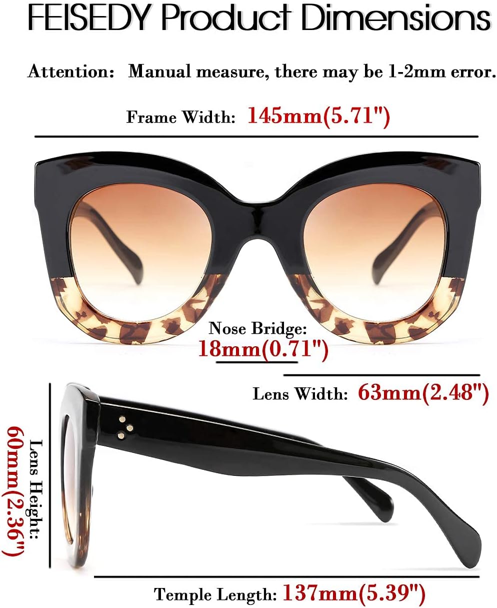 商品图片 17 | B083TZVTXV | FEISEDY Retro Oversized Square Horn Sunglasses Semi Cat Eye Butterfly Glass Big Thick Bold Frame B2572
