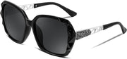 Glossy Black / 56 Millimeters | B0GK5326TP | FEISEDY Polarized Women Square Sunglasses Sparkling Composite Shiny Frame B2289