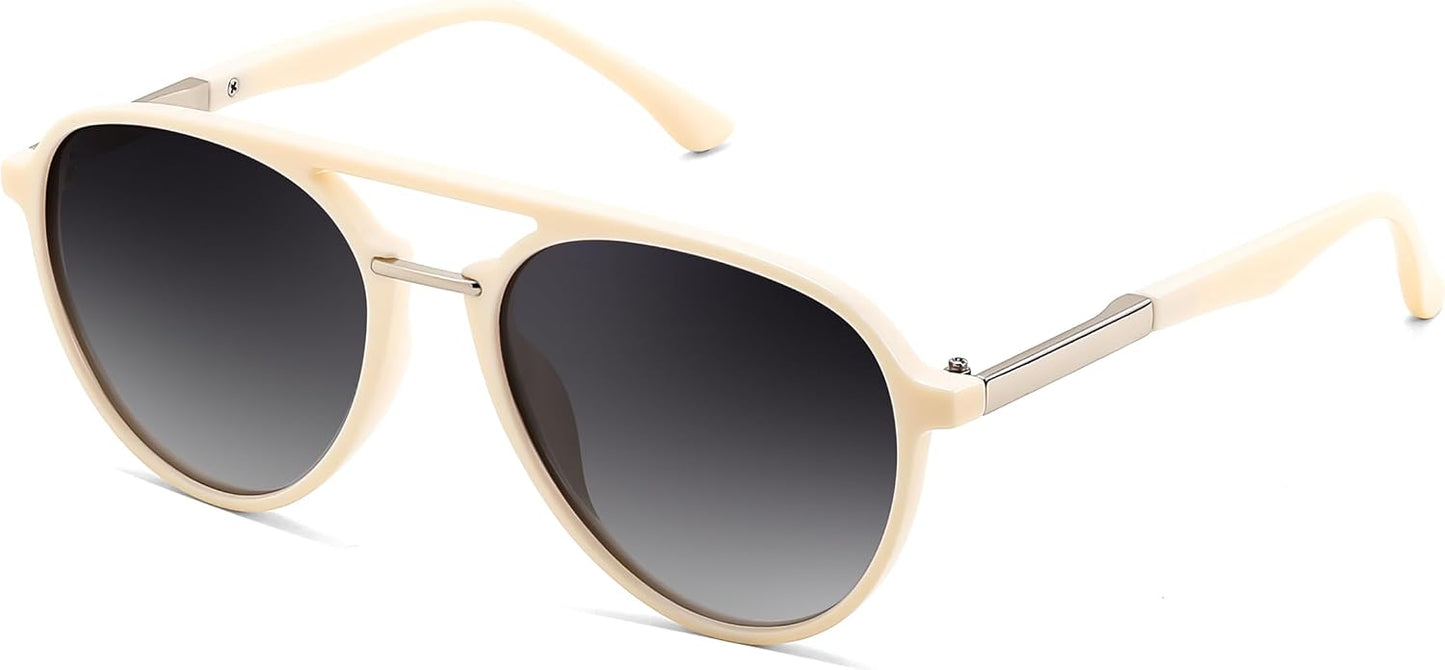 Rice White Frame Gradient Grey Lens / 55 Millimeters | B0H1C3S892 | FEISEDY 70s Retro Aviator Sunglasses Polarized UV400 for Men Women B0453