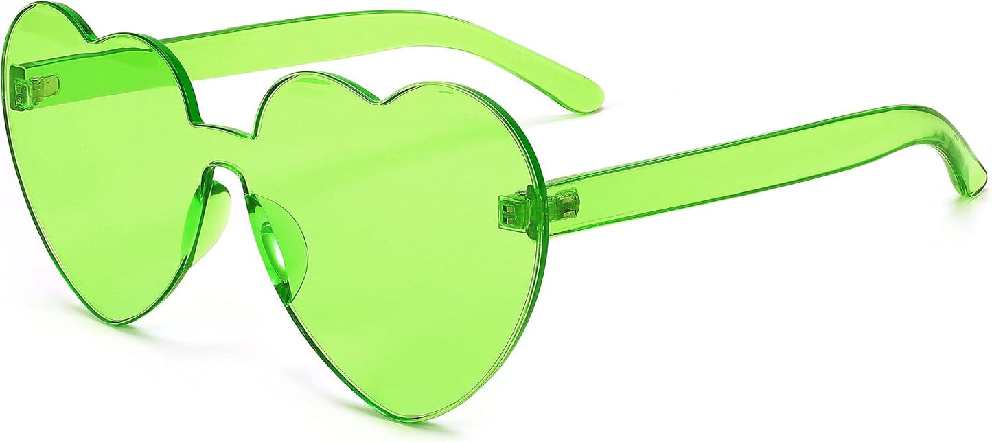 Fluorescent Green | B0BMQFS8F4 | FEISEDY Thick Heart Sunglasses Rimless Heart Shaped Sun Glasses Women Fashion Love Glasses B2419