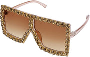 005 Tea Diamond & Gradual Tea Lens / 64 Millimeters | B096Z86RRC | FEISEDY Oversized Sparkling Crystal Sunglasses Disco Diamond Flat Top Fashion Square Large Shades B2782
