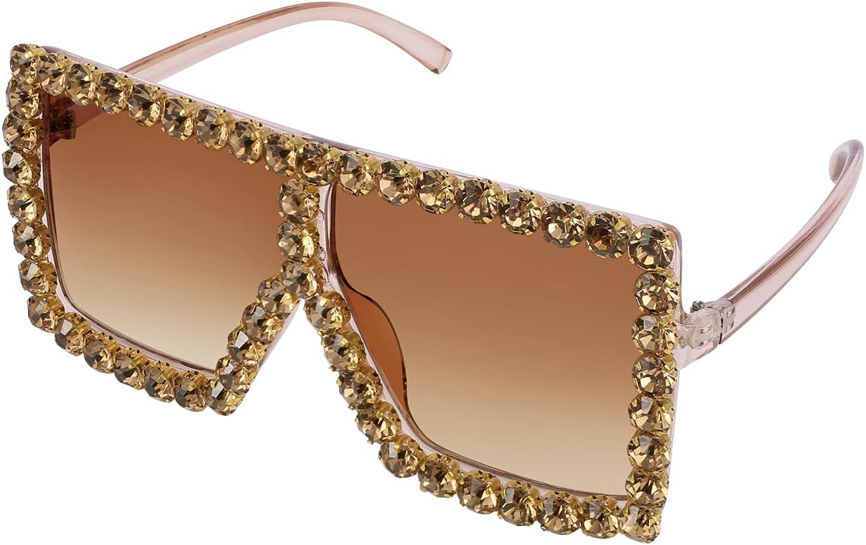 005 Tea Diamond & Gradual Tea Lens / 64 Millimeters | B096Z86RRC | FEISEDY Oversized Sparkling Crystal Sunglasses Disco Diamond Flat Top Fashion Square Large Shades B2782