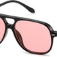 Black & Pink / 56 Millimeters | B0H1W2ZM2M | FEISEDY Retro Square Aviator Sunglasses Women Men Double Bridge B0443