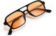 Black-yellow / 59 Millimeters | B09LYG34FS | FEISEDY Vintage Square 70s Flat Aviator Sunglasses Women Men Metal Design Shades B2752