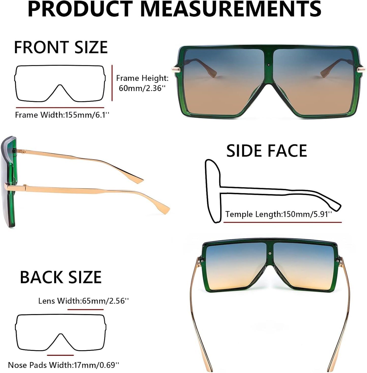 商品图片 17 | B097CVFDZT | FEISEDY Flat Top Oversized Shield Sunglasses Women Men Square Fashion Rimless Shades UV400 B2784