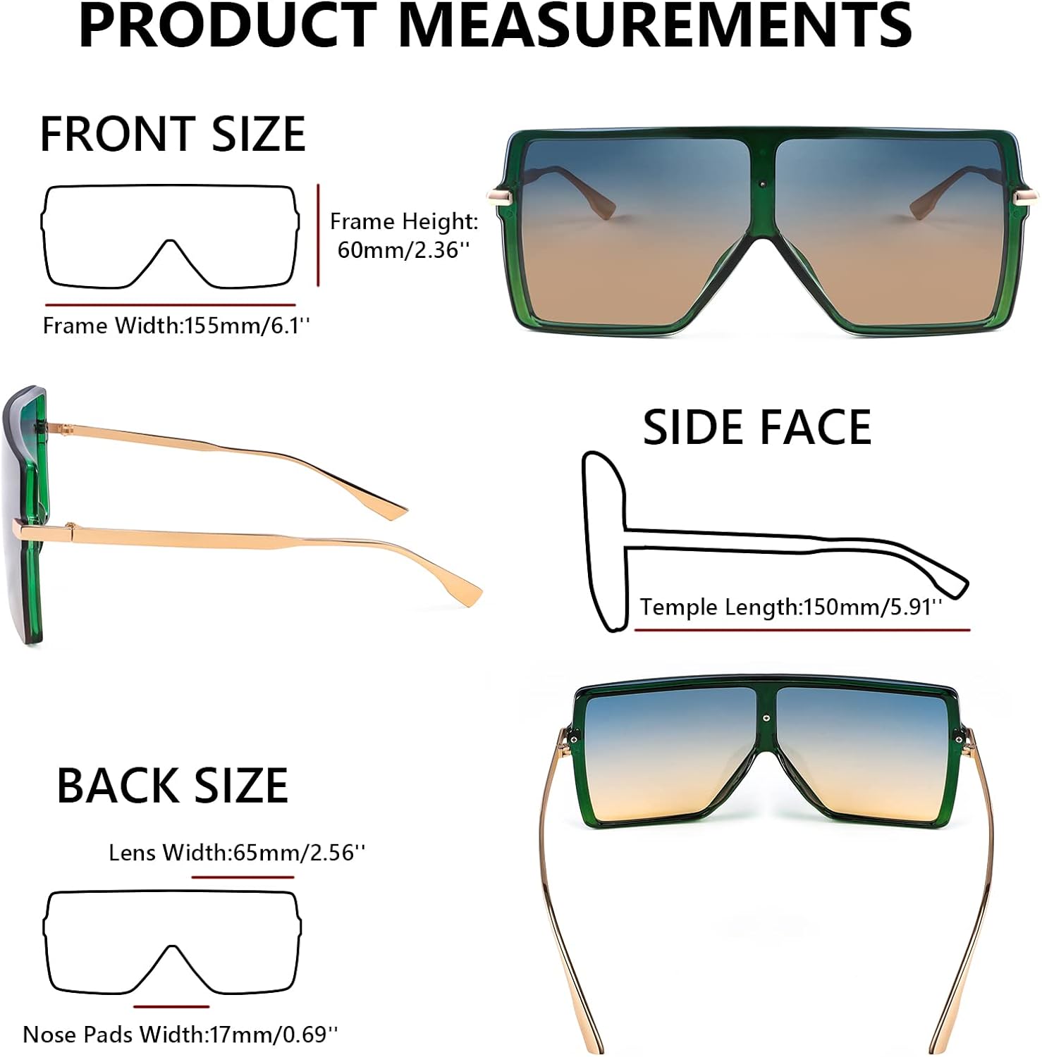 商品图片 17 | B097CVFDZT | FEISEDY Flat Top Oversized Shield Sunglasses Women Men Square Fashion Rimless Shades UV400 B2784