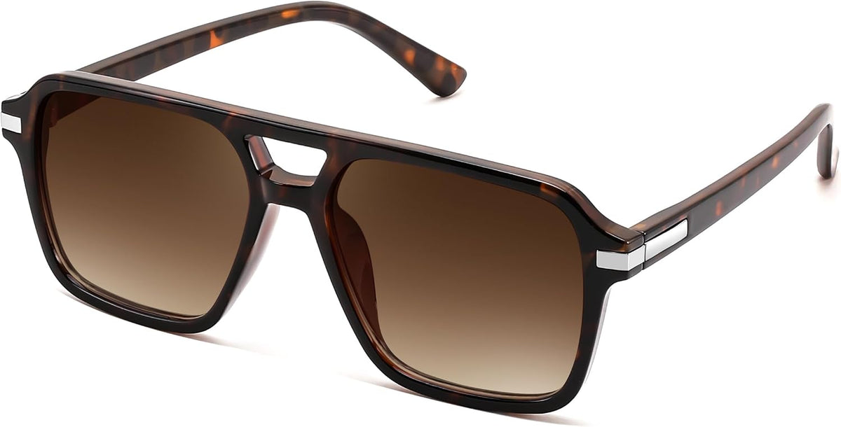 Dark Leopard Frame & Gradient Brown Lens / 53 Millimeters | B0H1WDYNVV | FEISEDY Retro Square Aviator Sunglasses Women Men 70s Trendy B0434