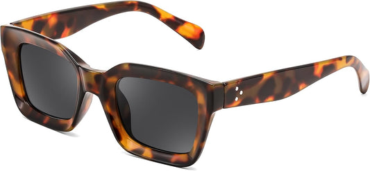 Tortoise / 50 Millimeters | B07MNGNLNT | FEISEDY Classic Women Sunglasses Fashion Thick Square Sun Glasses B2471