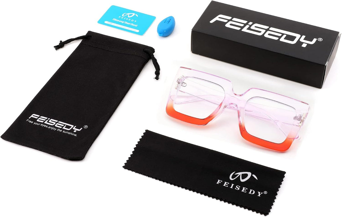 商品图片 12 | B0BZRTPH3F | FEISEDY Fashion Oversized Blue Light Glasses for Women Anti Fatigue Thick Square Computer Eyewear B2381