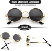 ÉÌƷͼƬ 16 | B0CHLX78KB | FEISEDY Retro Steampunk Sunglasses for Men Women, Round Metal Frame Gothic Vintage Style B2820