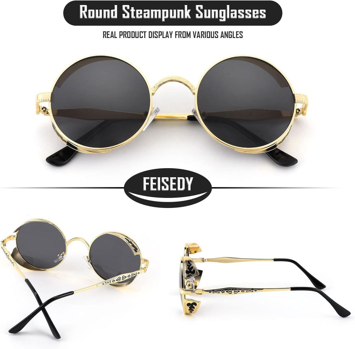 ÉÌƷͼƬ 16 | B0CHLX78KB | FEISEDY Retro Steampunk Sunglasses for Men Women, Round Metal Frame Gothic Vintage Style B2820