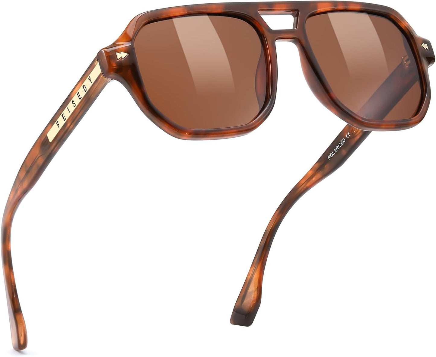 003 Tortoise Frame & Tea / 49 Millimeters | B0DSGYWCM6 | FEISEDY Polarized Aviator Sunglasses Men Women, Retro 70s Style Design - UV400 Protection, Driving & Daily Wear B0203