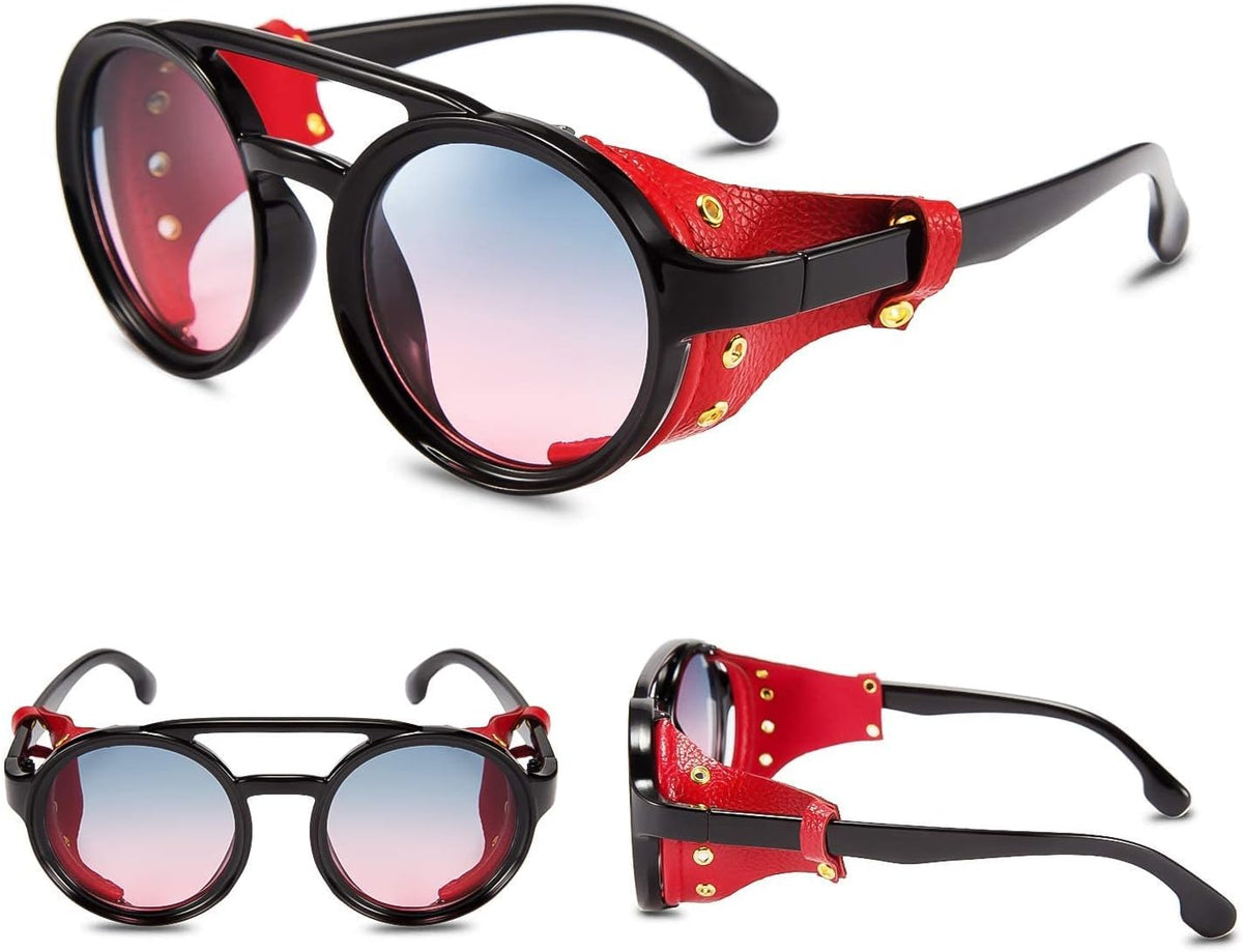 ÉÌƷͼƬ 44 | B09WN3J4YZ | FEISEDY Retro Round Steampunk Sunglasses Women Men Leatherwear B2532