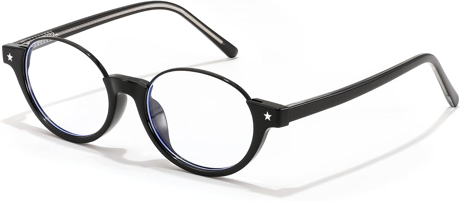Black / 52 Millimeters | B0GS99TJDQ | FEISEDY Trendy Oval Blue Light Glasses for Women Fake Nerd Eyewear Frame Anti Glare B1380