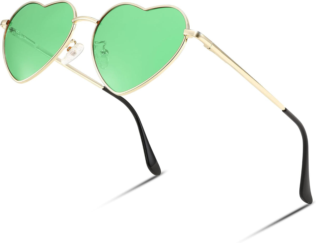 009 Gold Frame/Green Lens / 54 Millimeters | B0CF3Y6TYS | FEISEDY Polarized Heart Sunglasses Women Men Metal Frame Cute Lovely Glasses UV400 Protection B2375