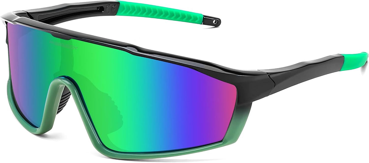 Black Green Frame Green Mirrored Lens / Small | B0DFLP61ZN | FEISEDY Kids Teens Baseball Polarized Sunglasses Lightweight TR90 Frame UV400 Sports Cycling Shades for Boys Girls B0186