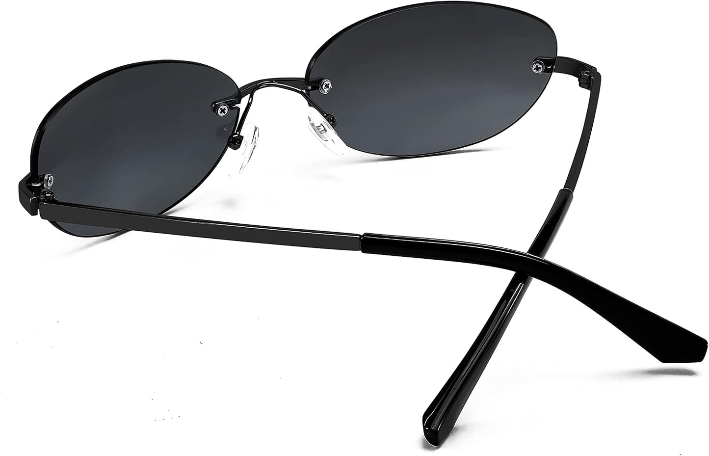 商品图片 3 | B0BZPBKFF1 | FEISEDY Trendy Rimless Oval Sunglasses for Women Men Retro 90s Eyewear Frame Y2K Glasses B2393