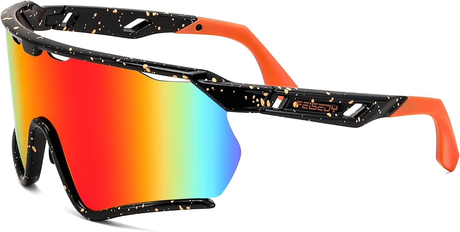 Red Orange / Large | B0FL2FLM3H | FEISEDY Sports Sunglasses for Men Women Youth Baseball Cycling Running Softball Biking Glasses B0305