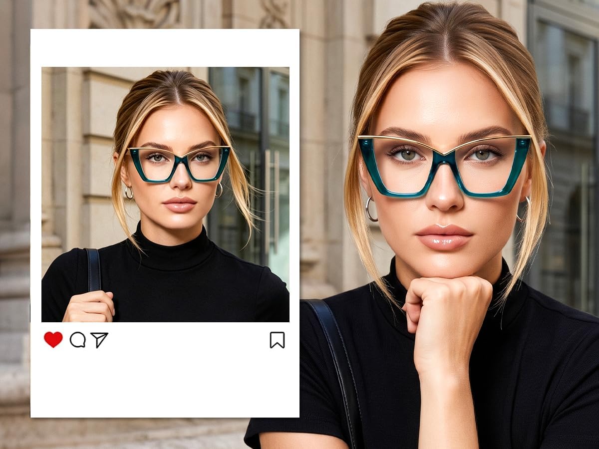 商品图片 56 | B0DGX4KTLX | FEISEDY Fashion Cat Eye Blue Light Blocking Glasses for Women Fake Retro Eyeglasses Oversized Stylish Eyewear Frame B0240