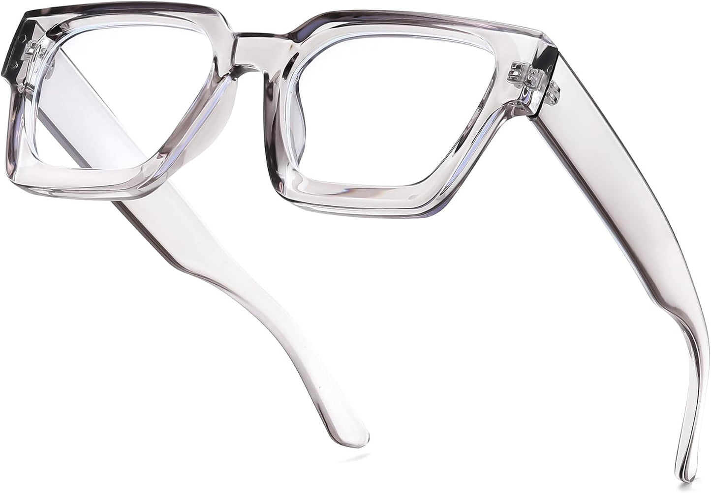 Transparent Grey / 53 Millimeters | B0DXDZ12RC | FEISEDY Retro Blue Light Blocking Glasses for Women Men 90s Classic Rectangle Frame Thick Chic Computer Eyeglasses B2383R