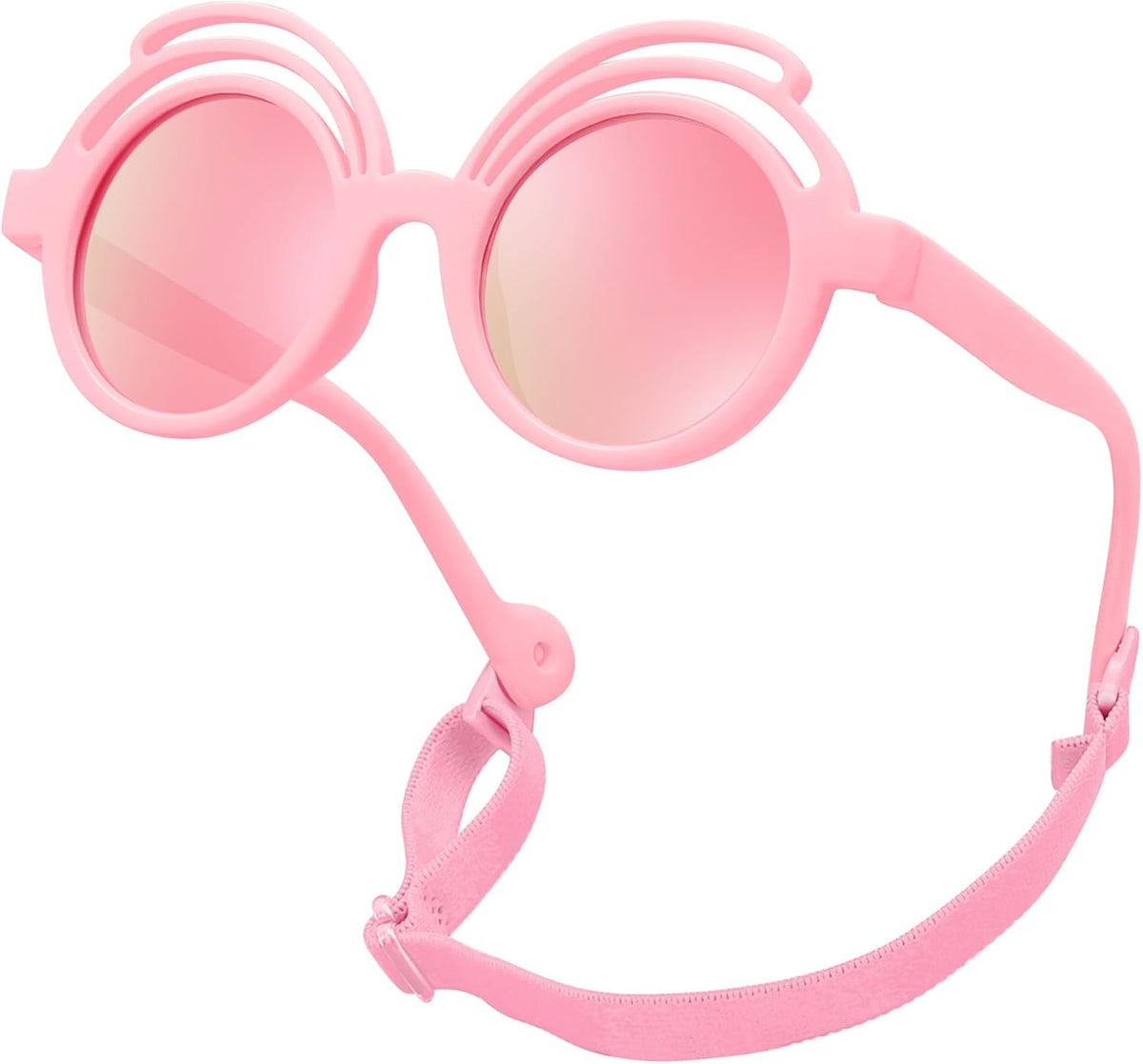 Pink Frame | Pink Mirrored Lens / 39 Millimeters | B0CQBZMXQQ | FEISEDY Baby Polarized Round Sunglasses Flexible Rubber Shades with Strap for Infant Toddler Newborn Age 0-24 Months B0060