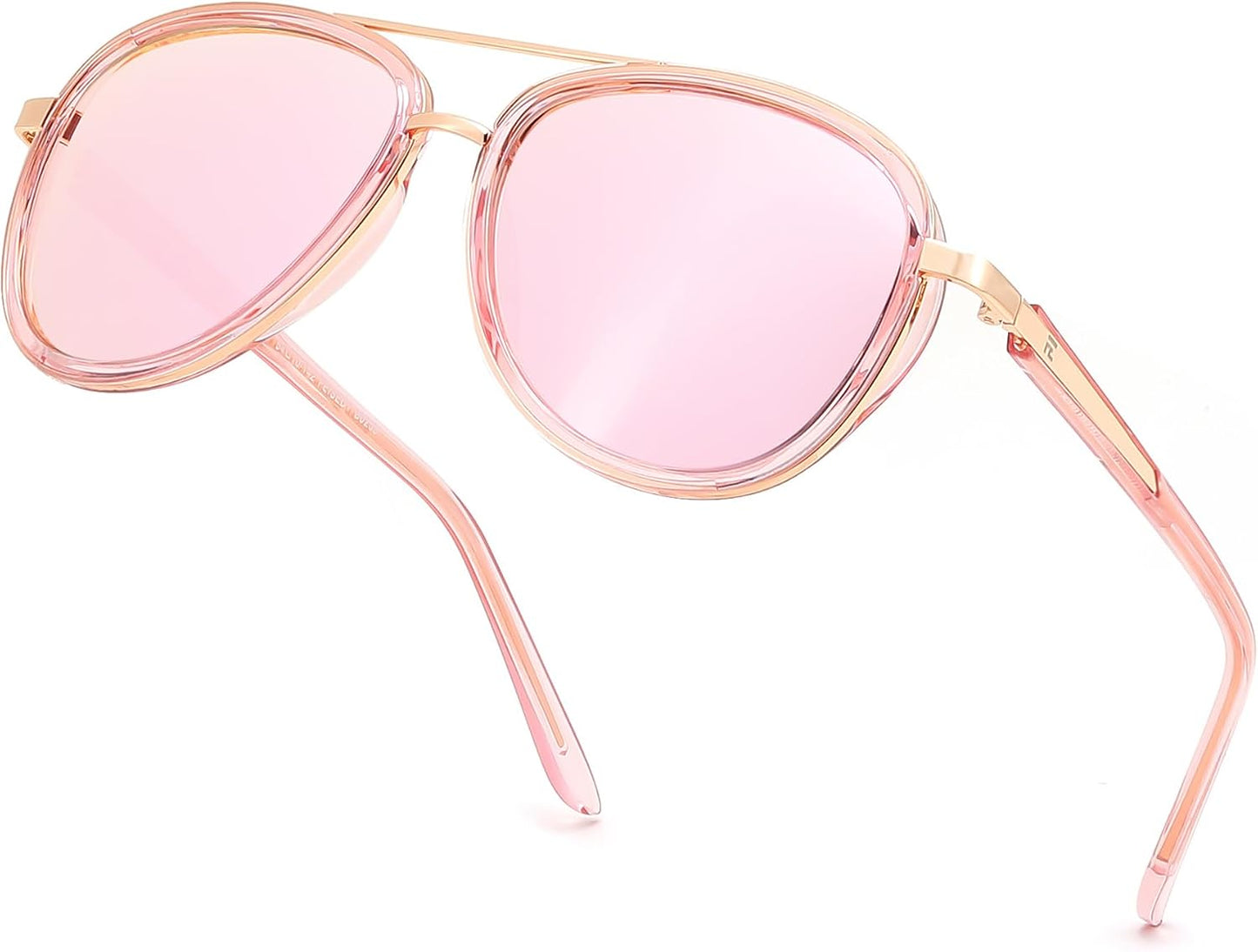 Pink/Mirrored Pink / 55 Millimeters | B0FPPNMNBQ | FEISEDY Retro Polarized Aviator Sunglasses for Women Men B0259