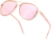 Pink/Mirrored Pink / 55 Millimeters | B0FPPNMNBQ | FEISEDY Retro Polarized Aviator Sunglasses for Women Men B0259