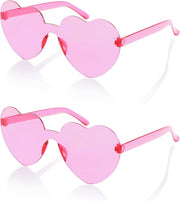 Pink, Pink / 62 Millimeters | B09H3W4G11 | FEISEDY 2 Pack Rimless Heart Shaped Sunglasses Party Glasses Disco One Piece Transparent Trendy Love Glasses B2826-F2