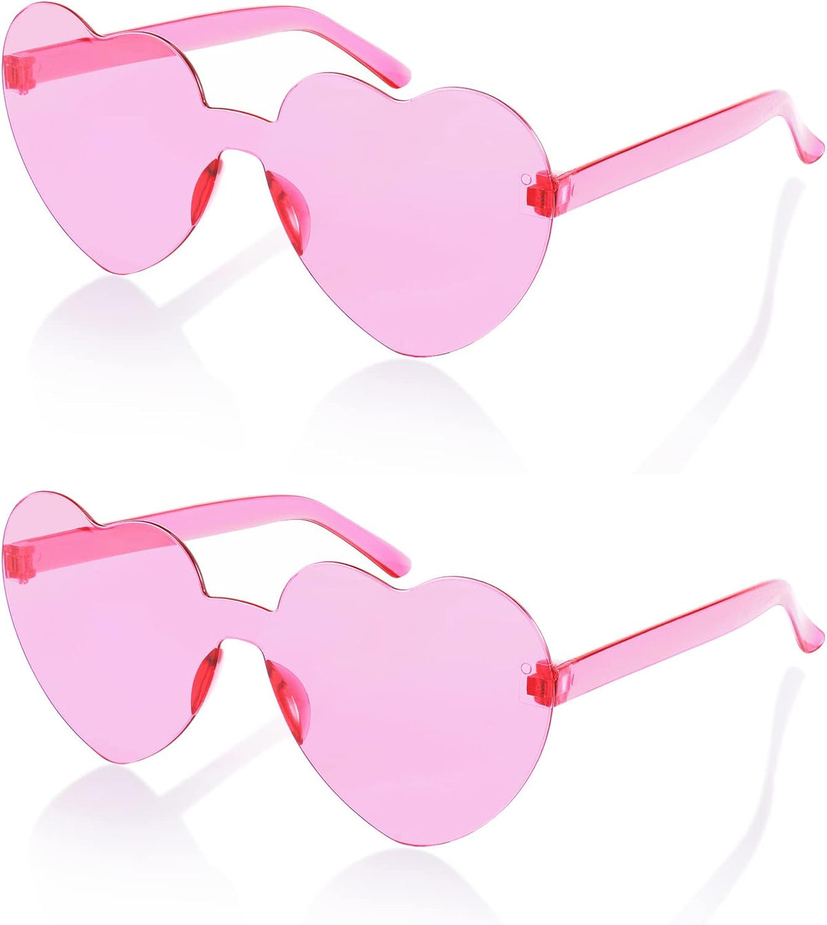 Pink, Pink / 62 Millimeters | B09H3W4G11 | FEISEDY 2 Pack Rimless Heart Shaped Sunglasses Party Glasses Disco One Piece Transparent Trendy Love Glasses B2826-F2