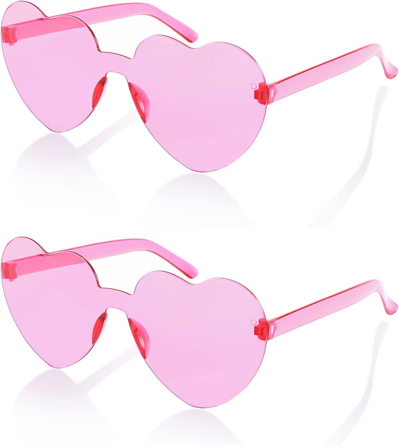 Pink, Pink / 62 Millimeters | B09H3W4G11 | FEISEDY 2 Pack Rimless Heart Shaped Sunglasses Party Glasses Disco One Piece Transparent Trendy Love Glasses B2826-F2