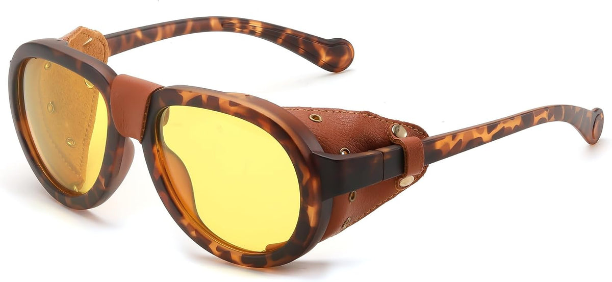 Leopard Frame / 50 Millimeters | B0D5HK5KF8 | FEISEDY Steampunk Sunglasses Women Men£¬Polarized Yellow Lens, Retro Round Vintage Frame Leatherwear B0159