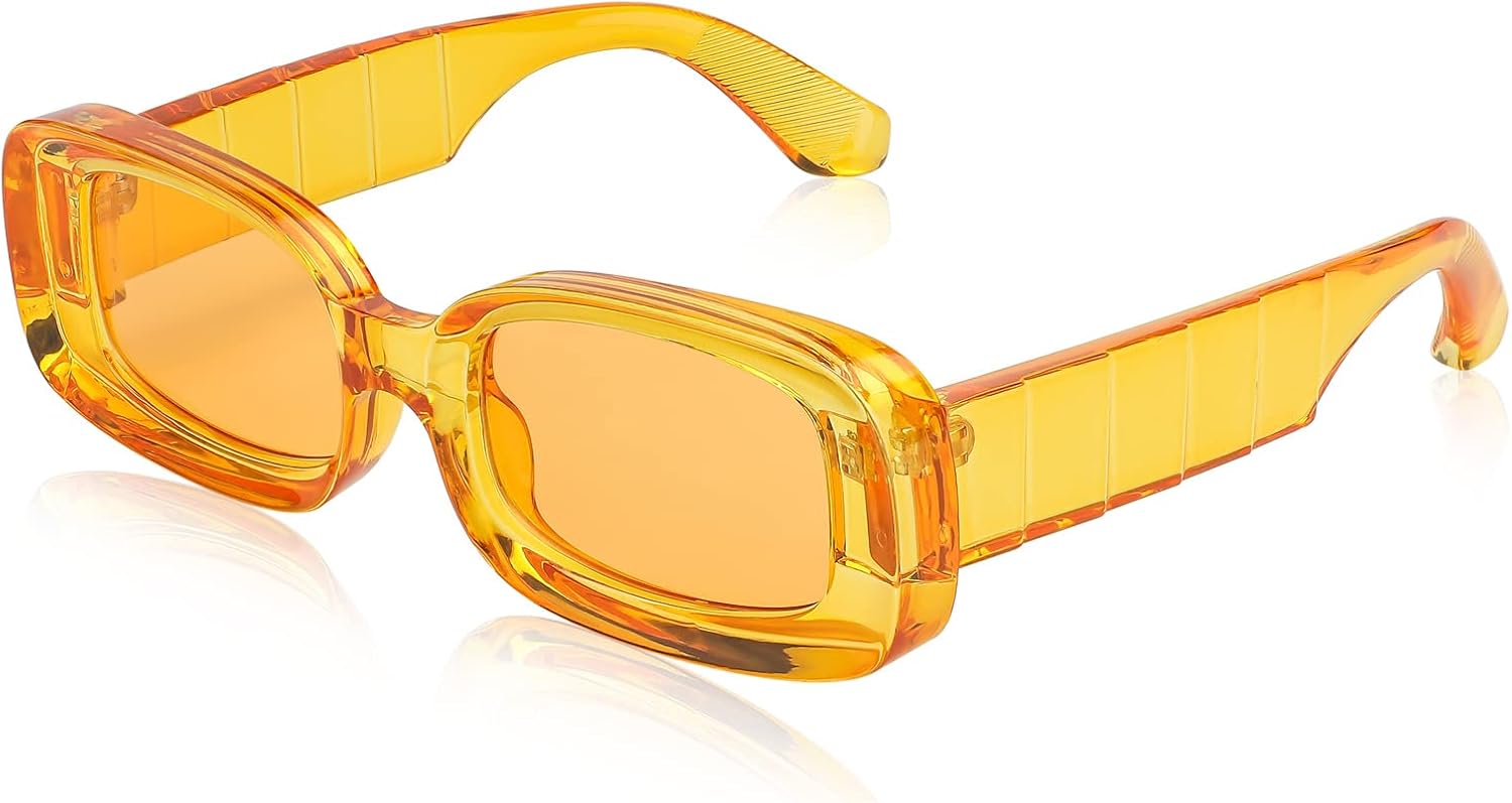 Orange / 68 Millimeters | B0B12FVZNB | FEISEDY Rectangle Sunglasses for Women Men Retro Y2k 90s Thick Frame Chunky Square Sunglasses UV400 Protection B2307