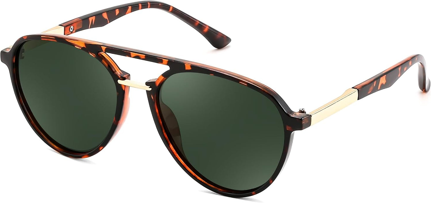 Tortoise Frame Green Lens / 55 Millimeters | B0H1BYM1S3 | FEISEDY 70s Retro Aviator Sunglasses Polarized UV400 for Men Women B0453